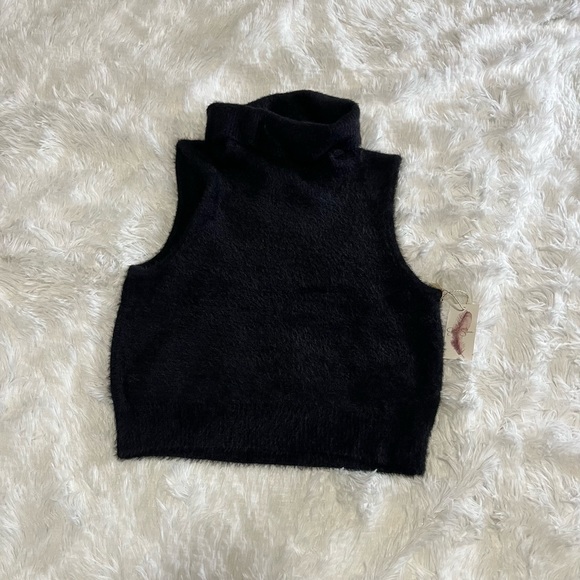 Jessica Simpson Fuzzy Fur Turtleneck Tank Top Black Girls Sz. L - Picture 3 of 8